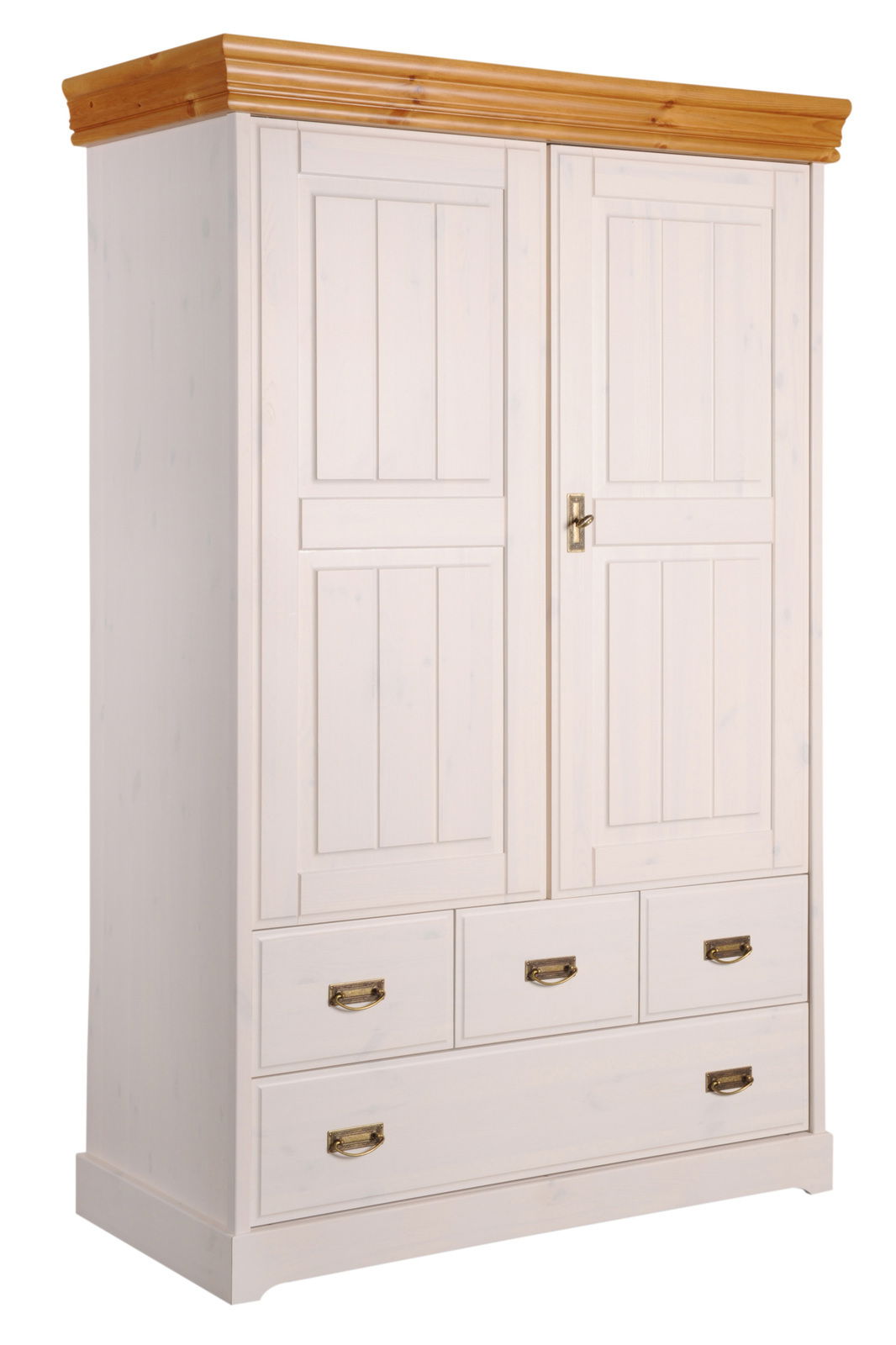 Landscape Wäscheschrank 2-türig VENEZIA Zweiflügeliger Wäscheschrank aus Holz mit drei Schubladen, in einer schrägen Frontalansicht.