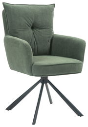 Grüner Sessel mit Samtbezug und schwarzem Metallgestell, seitliche Perspektive