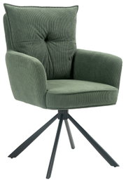Groene fauteuil met fluwelen bekleding en een zwart metalen frame, zijaanzicht