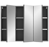 Spiegelschrank mit vier Türen, teilweise geöffnet, Frontansicht