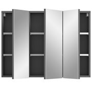 Spiegelschrank mit vier Türen, teilweise geöffnet, Frontansicht