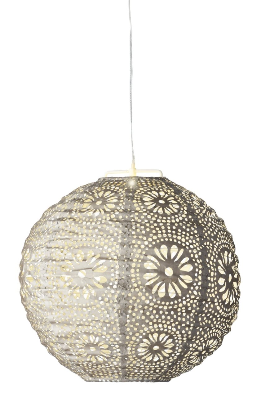 Lumineo Solar Laterne Hängende Solar Laterne mit filigranem Blumenmuster, seitliche Perspektive
