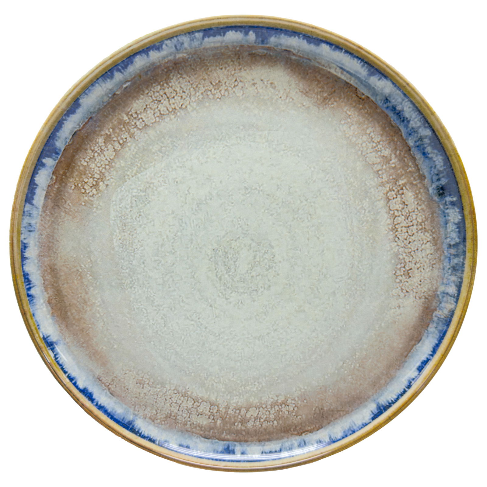Keramikteller mit blauem und braunem Rand, Draufsicht