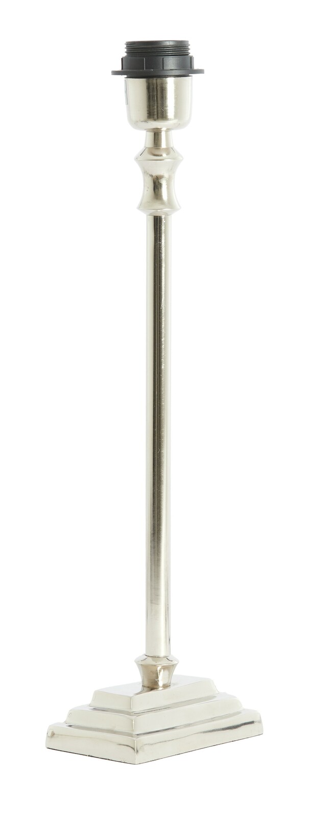 Lampenfuß aus Nickel, 38 cm hoch, mit quadratischer Basis und elegantem, schlankem Design, seitliche Perspektive