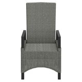 Gartensessel aus grauem Geflecht mit schwarzen Armlehnen, Vorderansicht
