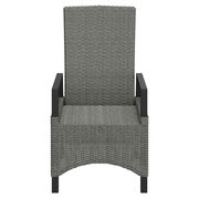 Gartensessel aus grauem Geflecht mit schwarzen Armlehnen, Vorderansicht