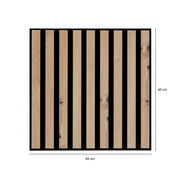Dekopaneel mit vertikalen Holzstreifen auf schwarzem Hintergrund, quadratisch, 40 cm x 40 cm, Draufsicht