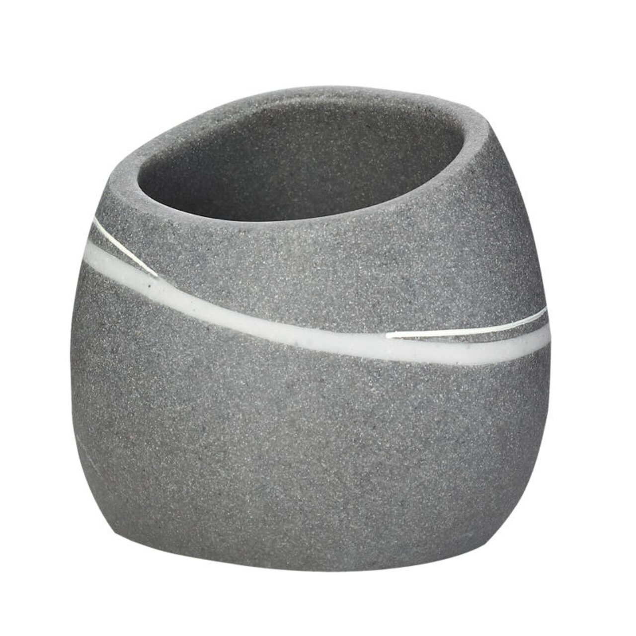 Sadena Zahnputzbecher LITTLE ROCK Grauer Becher Little Rock mit geschwungenem Design, seitliche Perspektive