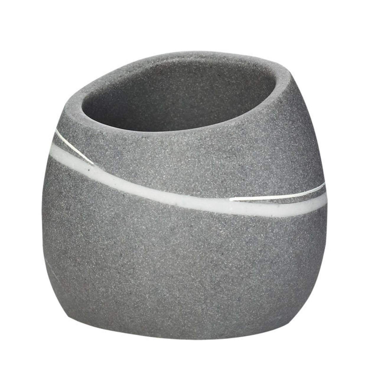 Grauer Becher Little Rock mit geschwungenem Design, seitliche Perspektive