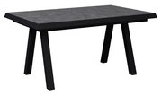 Moderner, ausziehbarer Gartentisch in dunkler Steinoptik, seitliche Perspektive