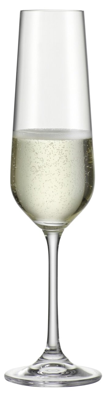 Champagneglas 220 ml Lucca, gevuld met champagne, zijaanzicht