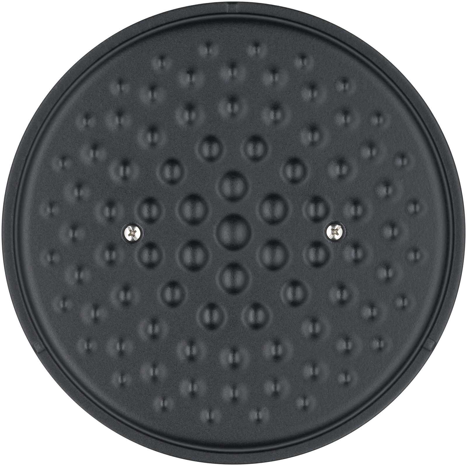 Draufsicht auf den Deckel eines WMF Flavour Bräters, 24 cm, schwarz, mit Noppenstruktur.