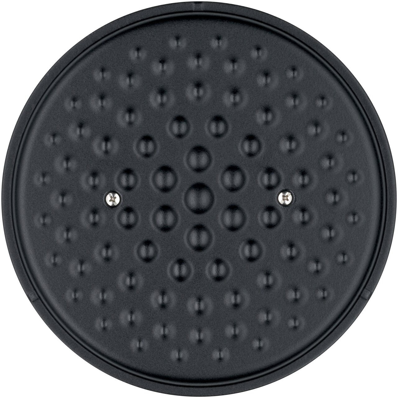Bovenaanzicht van het deksel van een WMF Flavour-braadpan, 24 cm, zwart, met noppenstructuur.