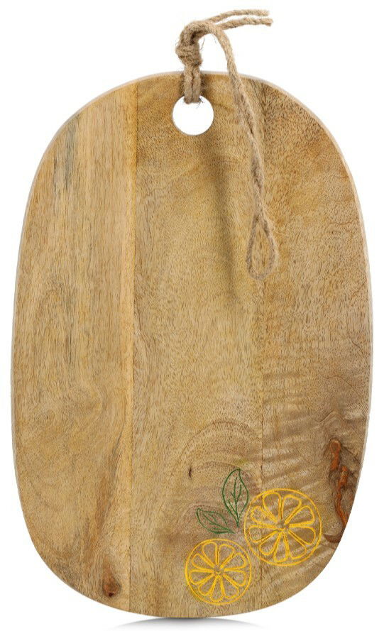 Schneide- und Servierbrett aus Mangoholz mit Zitronenmotiv, Vorderansicht
