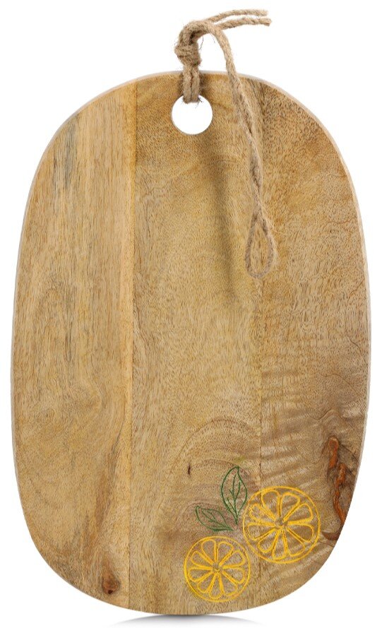 Schneide- und Servierbrett aus Mangoholz mit Zitronenmotiv, Vorderansicht