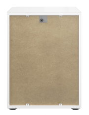 Rückansicht einer weißen Nachtkommode mit einfacher Rückwand.