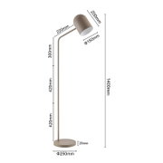 Staande lamp in zijaanzicht met een modern ontwerp, 1400 mm hoog, met een ronde lampenkap en een stevige voet.