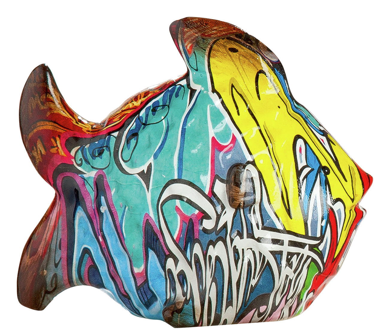 Casablanca Figur Bunte Poly Fisch Street Art Skulptur, seitliche Perspektive