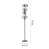 LED-Stehleuchte mit mehreren kugelförmigen Leuchten, Höhe 160 cm, Durchmesser 22 cm, frontale Ansicht