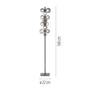 LED-Stehleuchte mit mehreren kugelförmigen Leuchten, Höhe 160 cm, Durchmesser 22 cm, frontale Ansicht