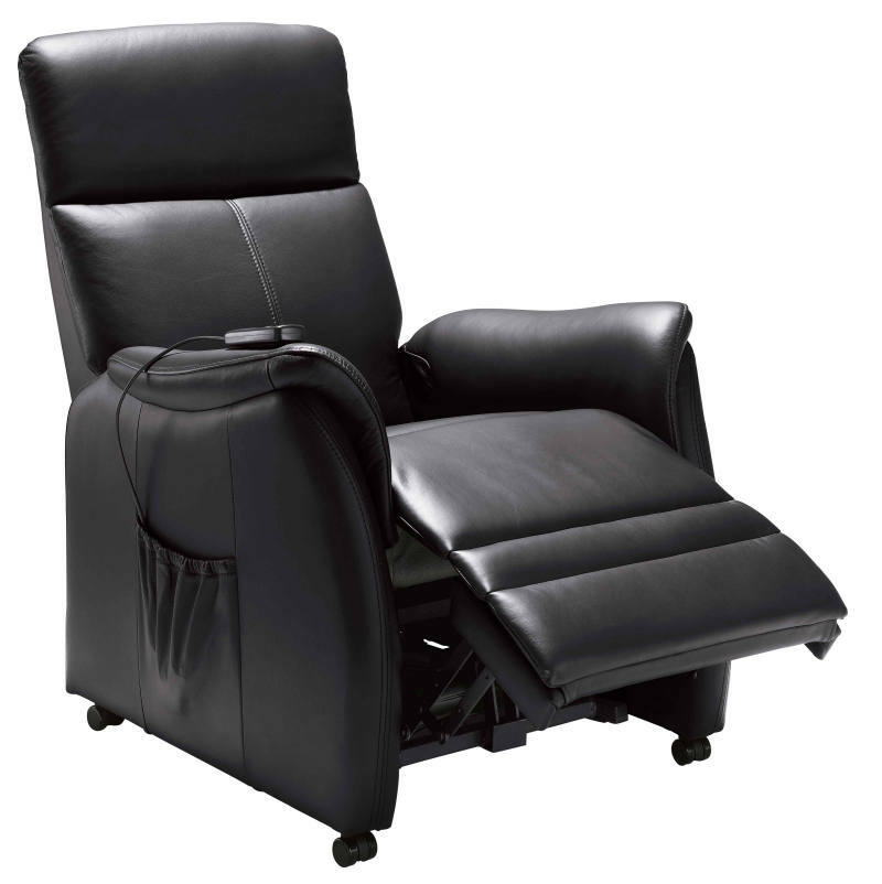 Schwarzer Fernsehsessel Cantus AMARILLO mit ausgeklapptem Fußteil, seitliche Perspektive