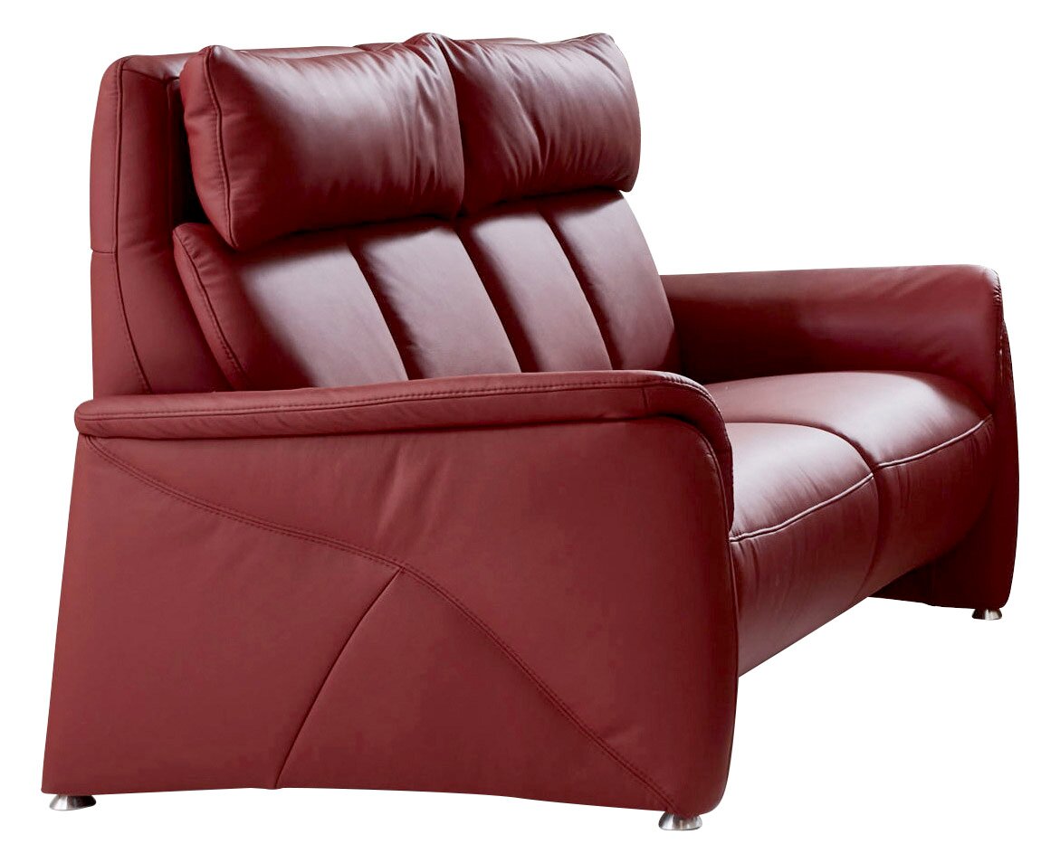 Rotes 2-Sitzer-Sofa aus Leder, seitliche Perspektive