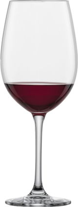 Burgunder Rotweinglas Classico, gefüllt mit Rotwein, in Frontalansicht