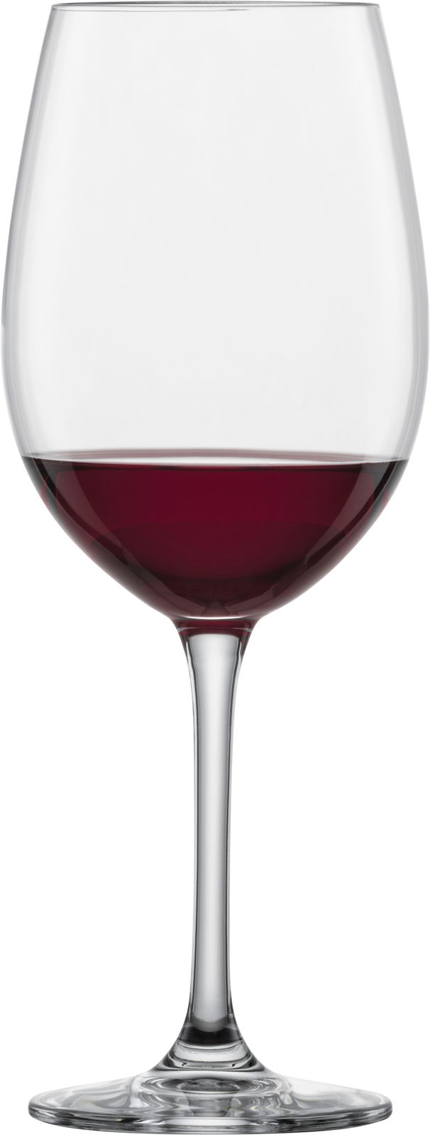 Burgunder Rotweinglas Classico, gefüllt mit Rotwein, in Frontalansicht