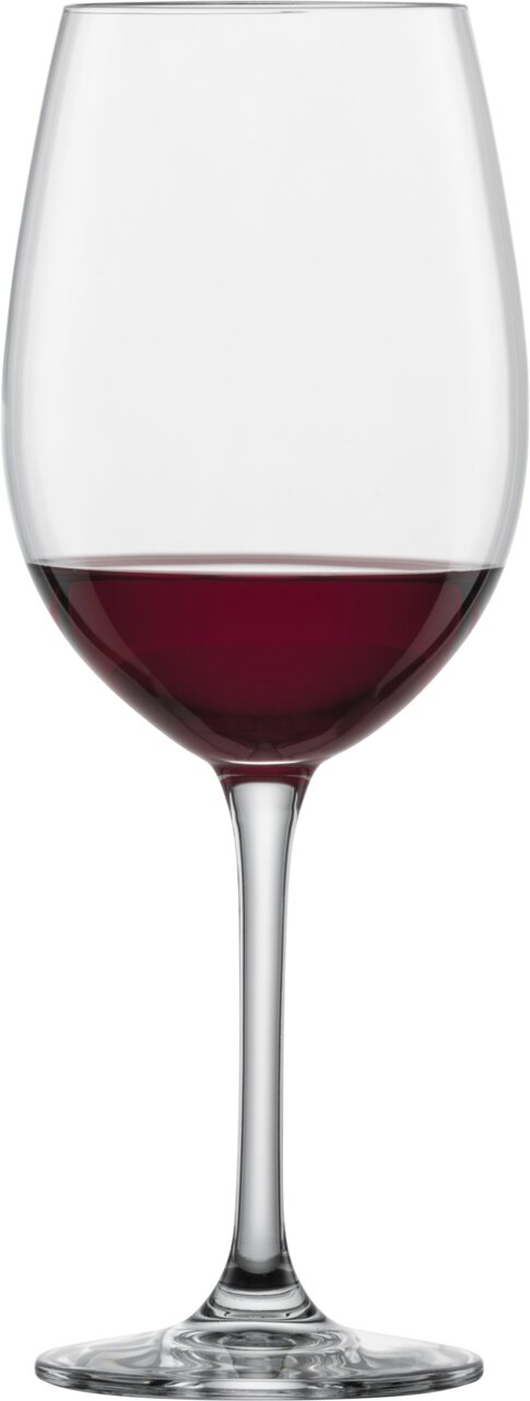 Burgunder Rotweinglas Classico, gefüllt mit Rotwein, in Frontalansicht