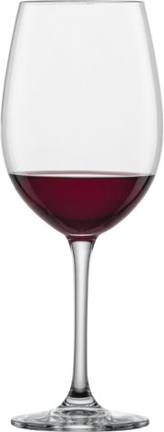 Burgunder Rotweinglas Classico, gefüllt mit Rotwein, in Frontalansicht