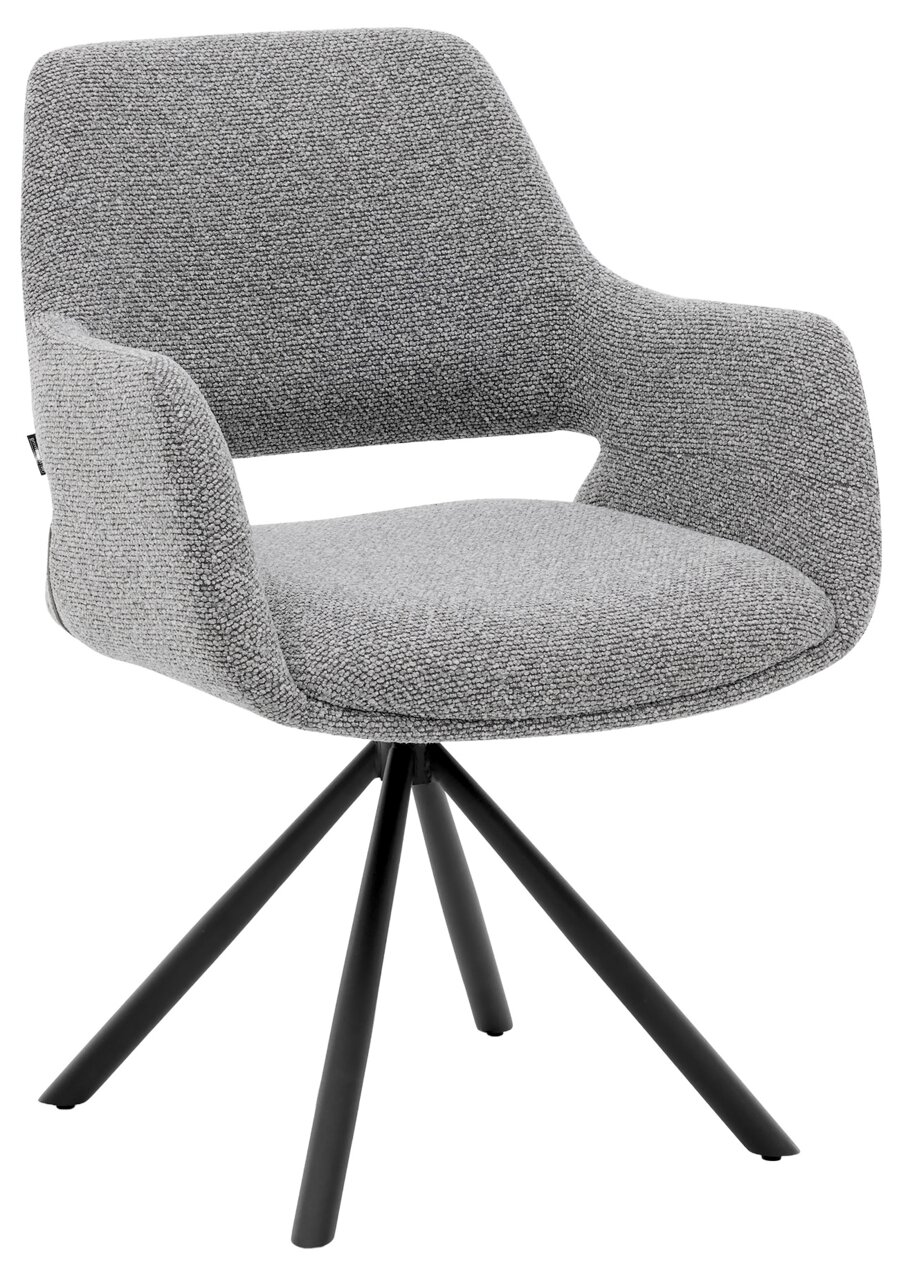 Musterring Armlehnstuhl MR TARIO Grauer Armlehnstuhl mit modernem Design, gepolstertem Sitz und schwarzem Metallgestell, seitliche Perspektive