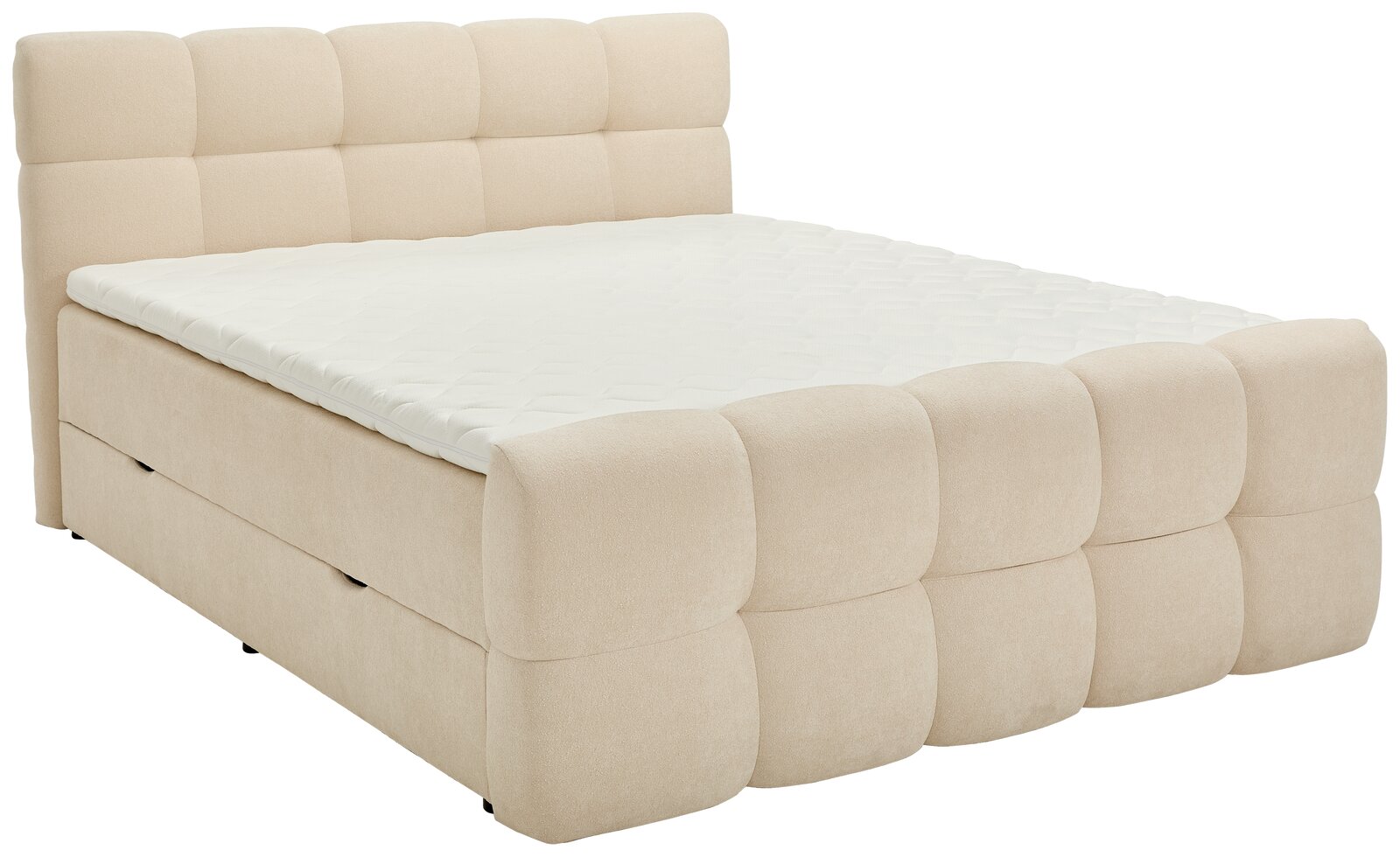 Moderano Boxbett PARIS Beiges Boxbett mit gepolstertem Kopfteil und seitlicher Perspektive
