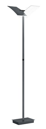 Moderne Stehleuchte ANDY mit schwarzem Standfuß und zwei schwenkbaren Leuchtflächen, seitliche Perspektive.