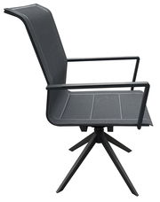 Moderner Gartensessel aus Metall mit Stoffbespannung, seitliche Ansicht