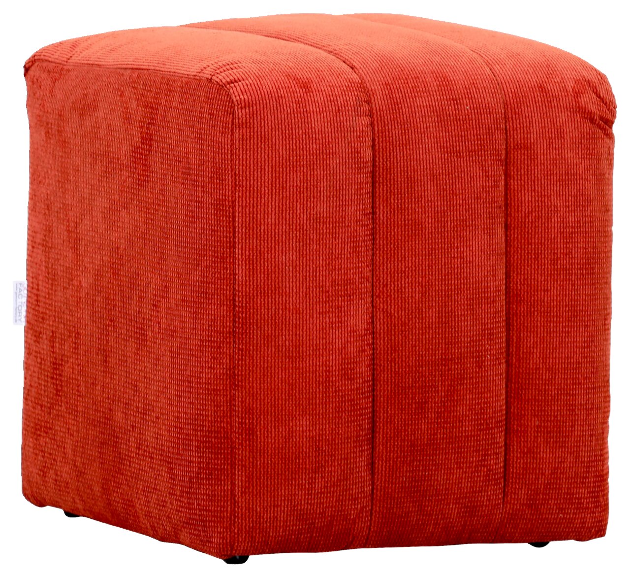 Roter Hocker aus Cordstoff, seitliche Perspektive