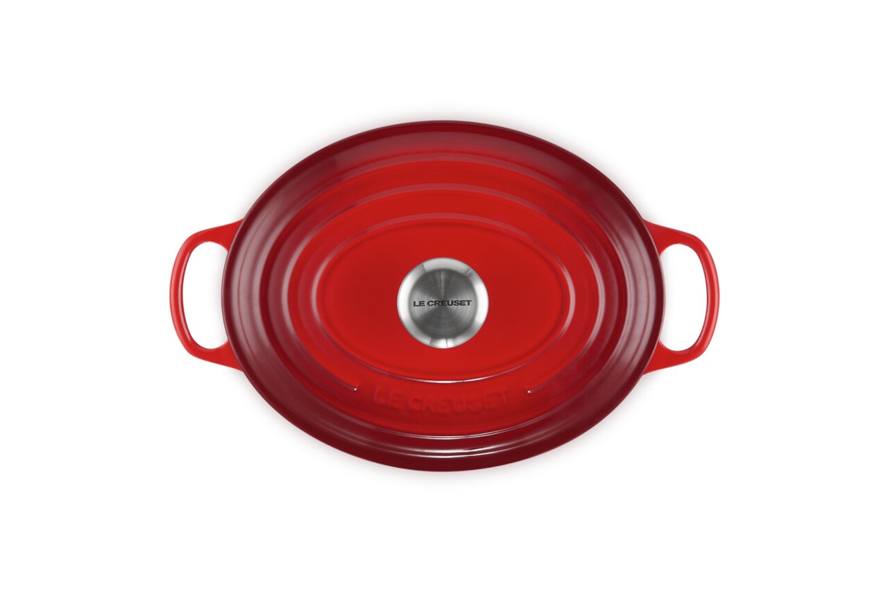 Roter Gourmet Bräter mit Deckel, Draufsicht
