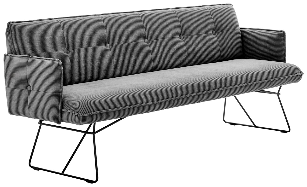 Pure Home Lifestyle Solobank 3-Sitzer med COCONUT Graue 3-Sitzer-Solobank mit gestepptem Stoffbezug und schwarzen Metallbeinen, seitliche Perspektive