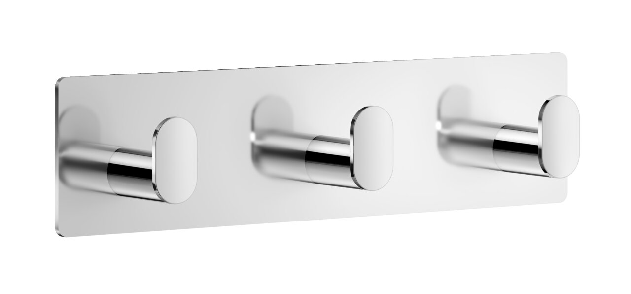 Dreierhakenleiste aus poliertem Metall, seitliche Perspektive