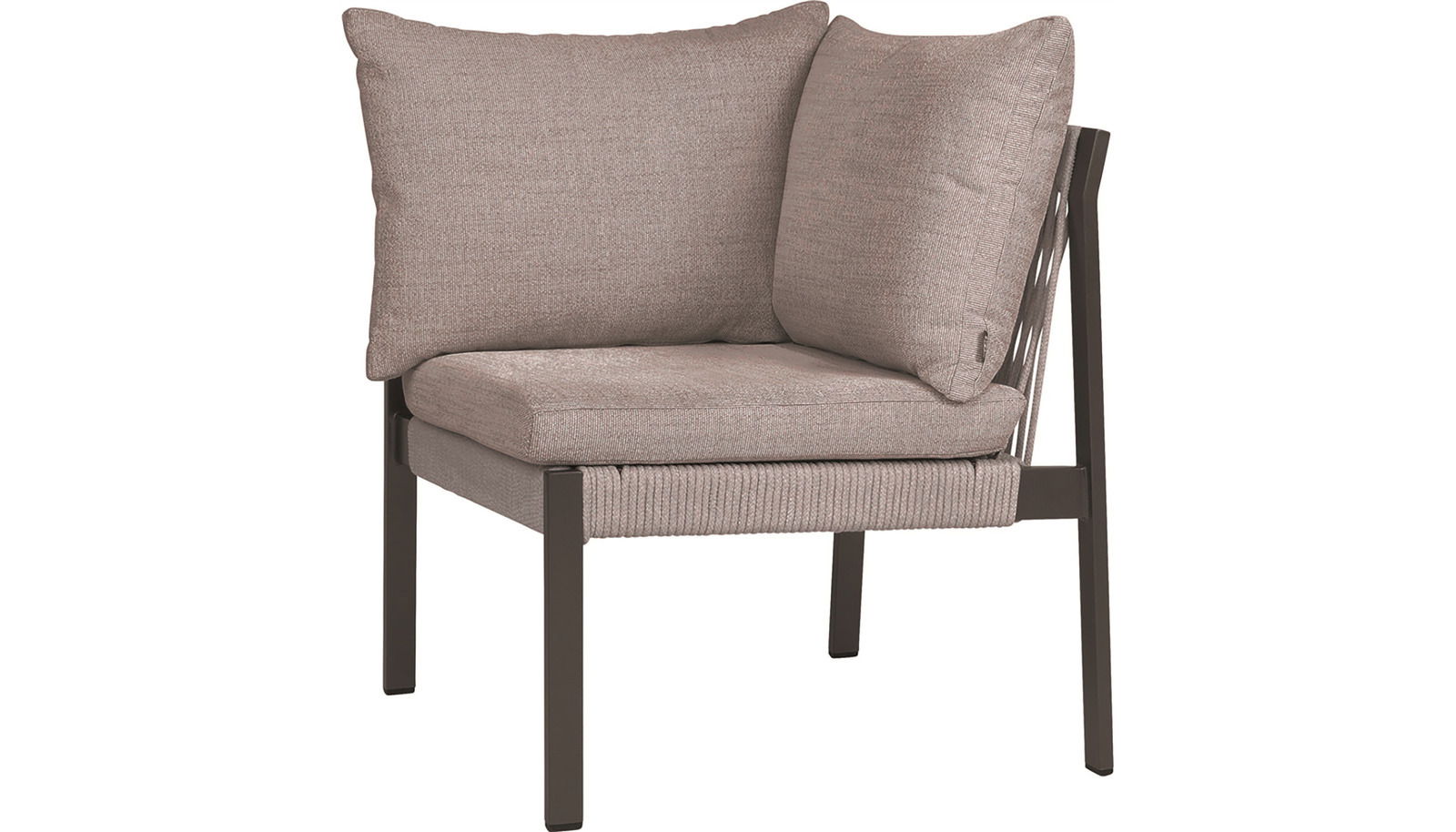 Stern Eckelement TAMMO Eckelement mit beigem Stoffbezug und schwarzem Metallrahmen, seitliche Perspektive