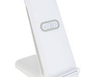 Weiße LED-Schreibtischleuchte mit integriertem kabellosen Ladegerät, seitliche Perspektive