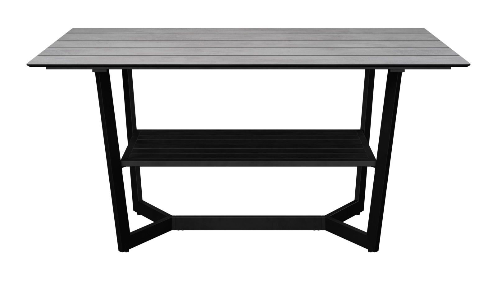 Moderner Gartentisch mit grauer Tischplatte und schwarzem Gestell, Frontalansicht