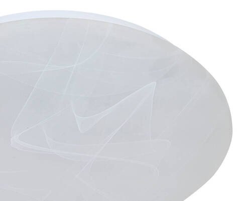 Close-up van een ronde led-plafondlamp met een abstract patroon op het oppervlak.