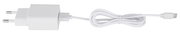Weißes USB-Ladegerät mit Kabel, seitliche Ansicht