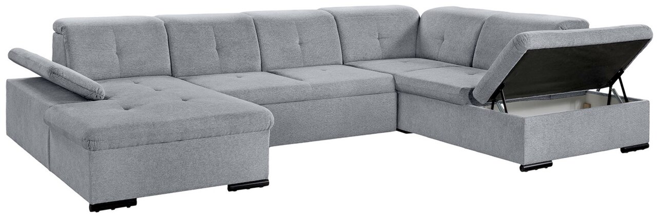 Graues Ecksofa mit Stauraum, Ansicht von schräg vorne