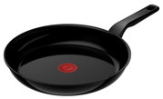 Schwarze Keramik-Pfanne mit rotem Thermo-Signal in der Mitte, seitliche Perspektive