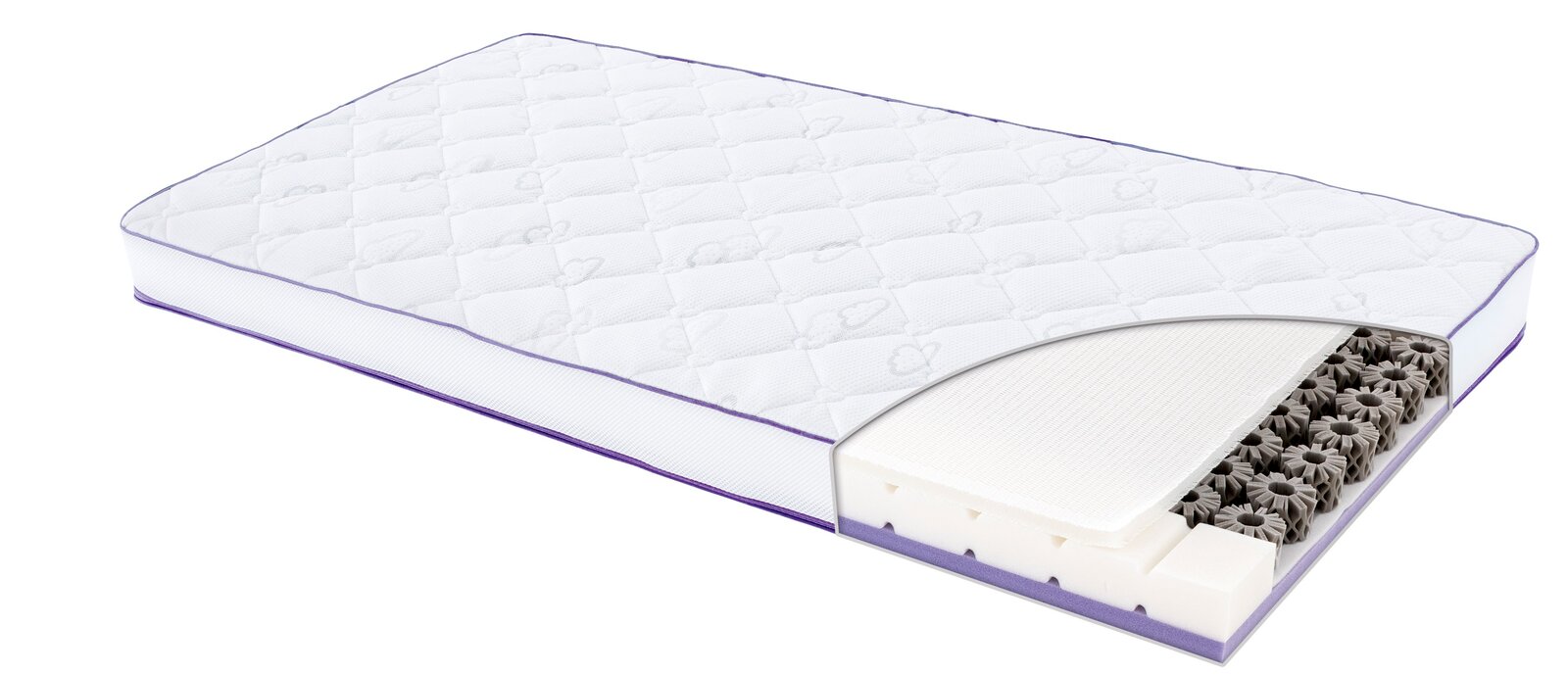 Träumeland Matratze 60x120 OCTASMART LUXE Matratze 60x120 mit sichtbarem Querschnitt, der die innere Struktur zeigt, aus seitlicher Perspektive