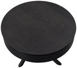 Runder Couchtisch in dunkler Farbe, Ansicht von oben