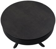 Runder Couchtisch in dunkler Farbe, Ansicht von oben