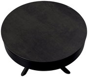 Runder Couchtisch in dunkler Farbe, Ansicht von oben