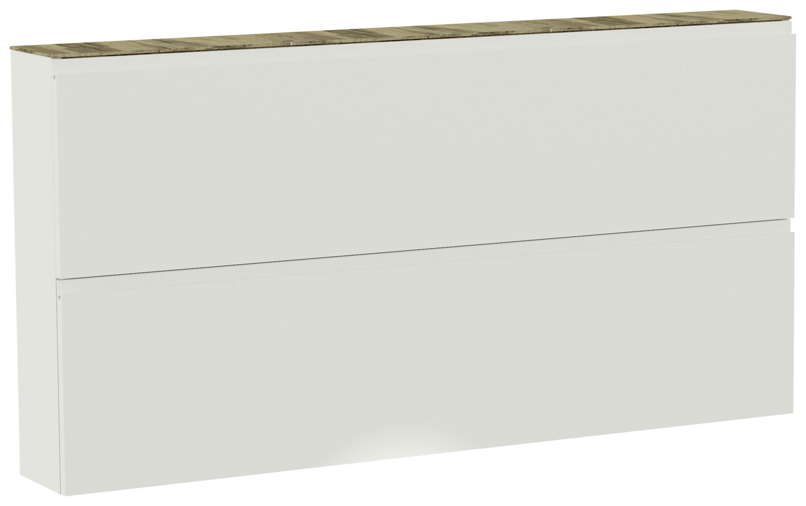 XL-Hängeschuhschrank mit zwei Klappen in Weiß mit Holzoberfläche, seitliche Perspektive